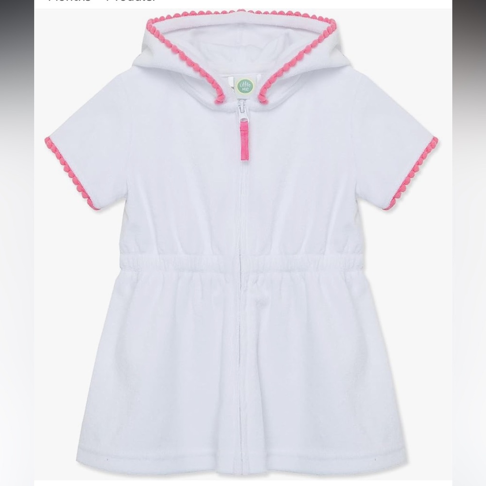 Little Me Baby Girl Swim Swimsuit One Piece Hooded Terry Pink White Cover Up 24